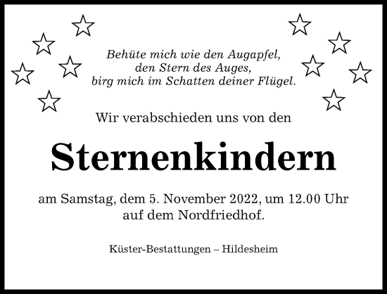 Traueranzeige von Sternenkindern  von Hildesheimer Allgemeine Zeitung