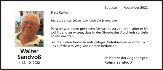 Traueranzeige von Walter Sandvoß von Hildesheimer Allgemeine Zeitung