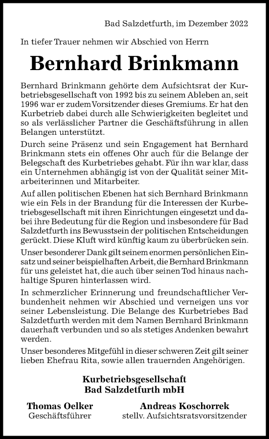 Traueranzeige von Bernhard Brinkmann von Hildesheimer Allgemeine Zeitung