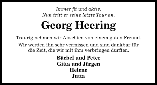 Traueranzeige von Georg Heering von Hildesheimer Allgemeine Zeitung