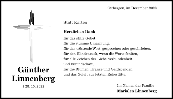 Traueranzeige von Günther Linnenberg von Hildesheimer Allgemeine Zeitung