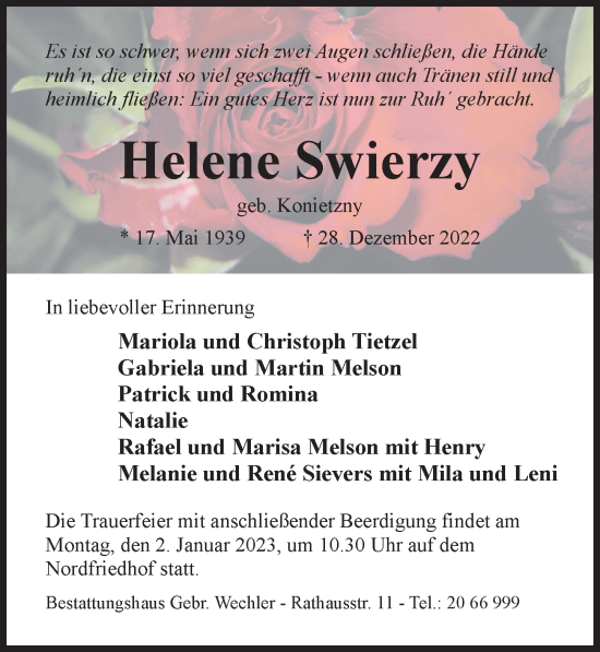 Traueranzeige von Helene Swierzy von Hildesheimer Allgemeine Zeitung