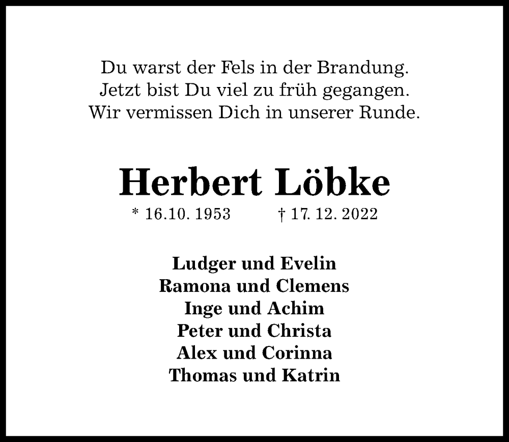  Traueranzeige für Herbert Löbke vom 20.12.2022 aus Hildesheimer Allgemeine Zeitung