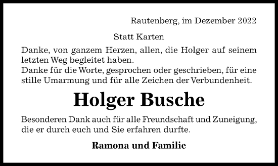 Traueranzeige von Holger Busche von Hildesheimer Allgemeine Zeitung