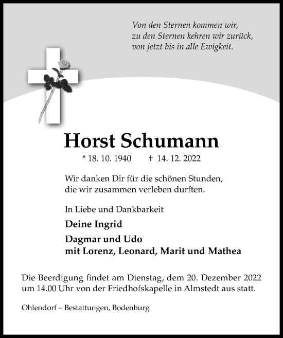 Traueranzeige von Horst Schumann von Hildesheimer Allgemeine Zeitung