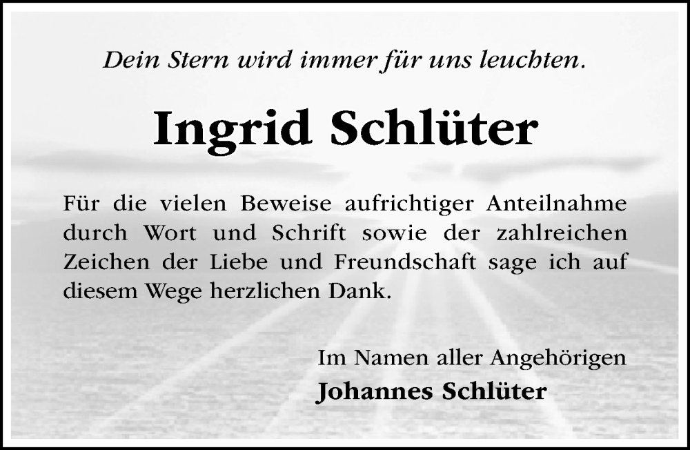  Traueranzeige für Ingrid Schlüter vom 07.12.2022 aus Hildesheimer Allgemeine Zeitung