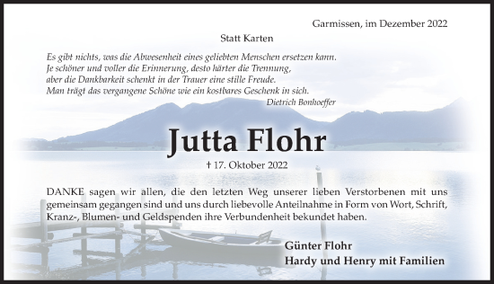 Traueranzeige von Jutta Flohr von Hildesheimer Allgemeine Zeitung