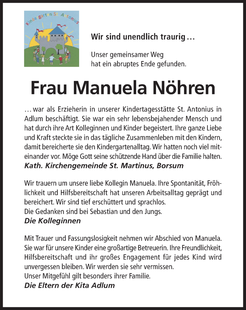  Traueranzeige für Manuela Nöhren vom 17.12.2022 aus Hildesheimer Allgemeine Zeitung