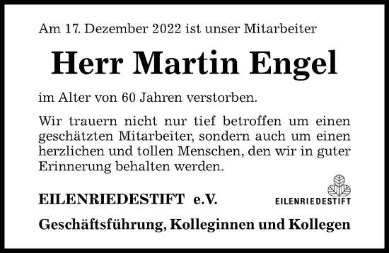 Traueranzeige von Martin Engel von Hildesheimer Allgemeine Zeitung