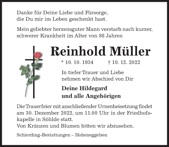 Traueranzeige von Reinhold Müller von Hildesheimer Allgemeine Zeitung