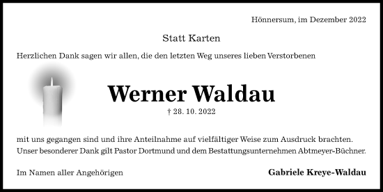 Traueranzeige von Werner Waldau von Hildesheimer Allgemeine Zeitung