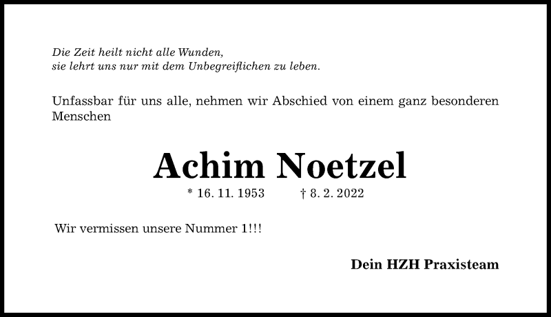  Traueranzeige für Achim Noetzel vom 12.02.2022 aus Hildesheimer Allgemeine Zeitung