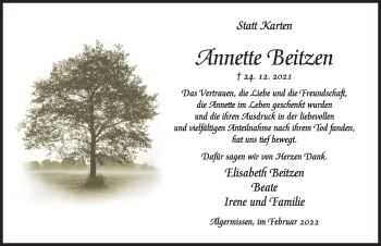 Traueranzeige von Annette Beitzen von Hildesheimer Allgemeine Zeitung