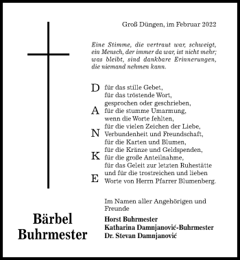 Traueranzeige von Bärbel Buhrmester von Hildesheimer Allgemeine Zeitung