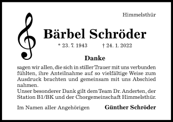 Traueranzeige von Bärbel Schröder von Hildesheimer Allgemeine Zeitung