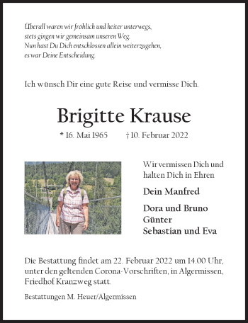 Traueranzeige von Brigitte Krause von Hildesheimer Allgemeine Zeitung