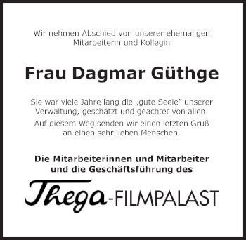 Traueranzeige von Dagmar Güthge von Hildesheimer Allgemeine Zeitung