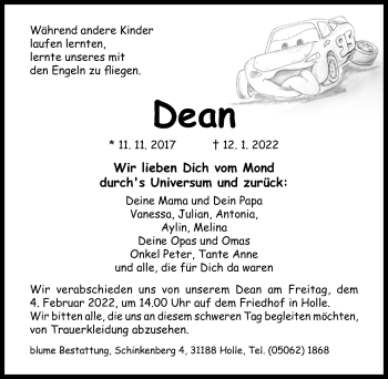 Traueranzeige von Dean  von Hildesheimer Allgemeine Zeitung