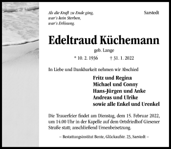 Traueranzeige von Edeltraud Küchemann von Hildesheimer Allgemeine Zeitung