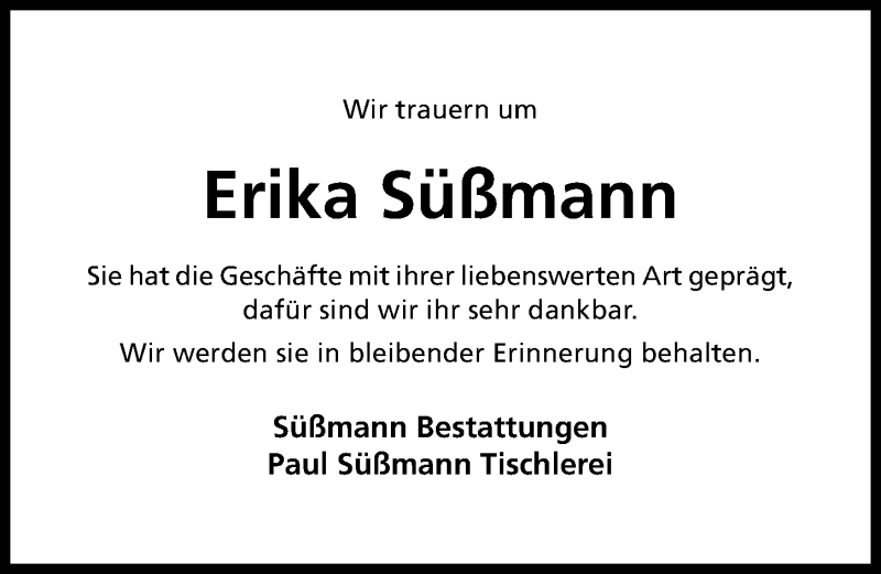  Traueranzeige für Erika Süßmann vom 12.02.2022 aus Hildesheimer Allgemeine Zeitung