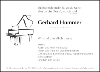 Traueranzeige von Gerhard Hummer von Hildesheimer Allgemeine Zeitung