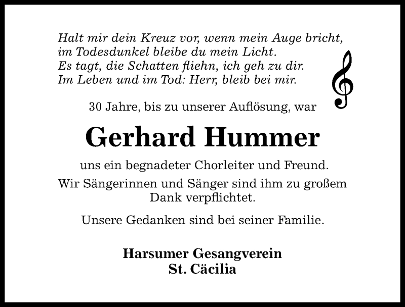  Traueranzeige für Gerhard Hummer vom 23.02.2022 aus Hildesheimer Allgemeine Zeitung