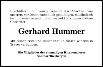 Traueranzeige von Gerhard Hummer von Hildesheimer Allgemeine Zeitung