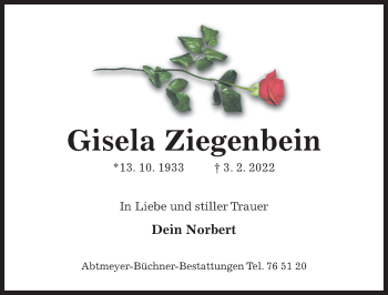 Traueranzeige von Gisela Ziegenbein von Hildesheimer Allgemeine Zeitung