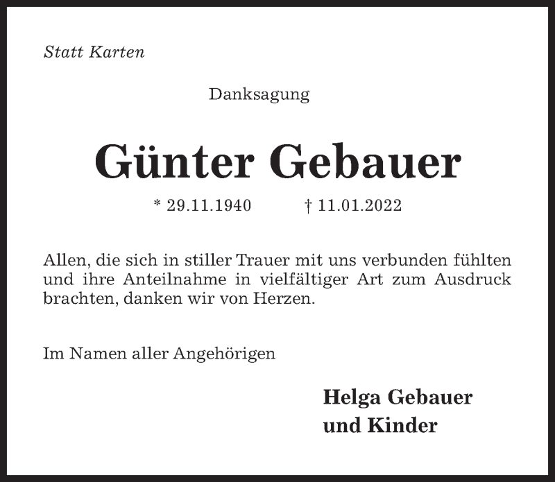  Traueranzeige für Günter Gebauer vom 23.02.2022 aus Hildesheimer Allgemeine Zeitung