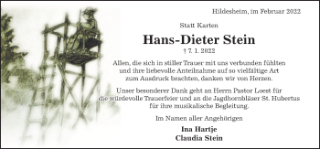 Traueranzeige von Hans-Dieter Stein von Hildesheimer Allgemeine Zeitung