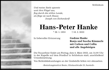 Traueranzeige von Hans-Peter Hanke von Hildesheimer Allgemeine Zeitung