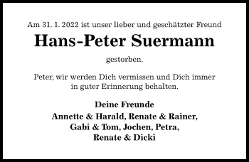 Traueranzeige von Hans-Peter Suermann von Hildesheimer Allgemeine Zeitung