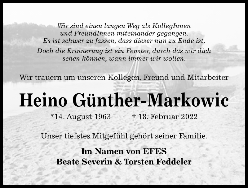  Traueranzeige für Heino Günther-Markowic vom 26.02.2022 aus Hildesheimer Allgemeine Zeitung