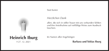 Traueranzeige von Heinrich Iburg von Hildesheimer Allgemeine Zeitung