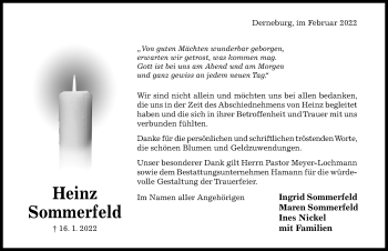 Traueranzeige von Heinz Sommerfeld von Hildesheimer Allgemeine Zeitung