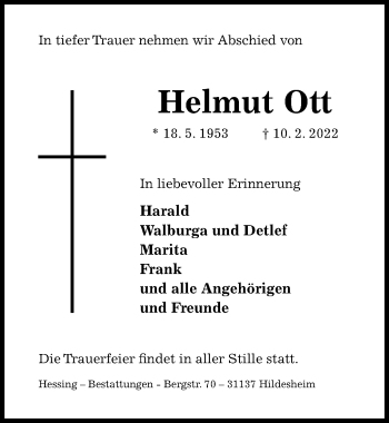 Traueranzeige von Helmut Ott von Hildesheimer Allgemeine Zeitung