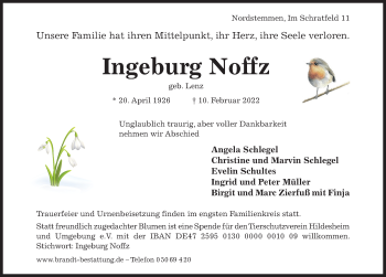 Traueranzeige von Ingeburg Noffz von Hildesheimer Allgemeine Zeitung