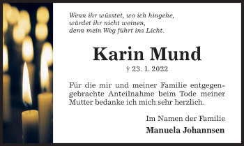Traueranzeige von Karin Mund von Hildesheimer Allgemeine Zeitung