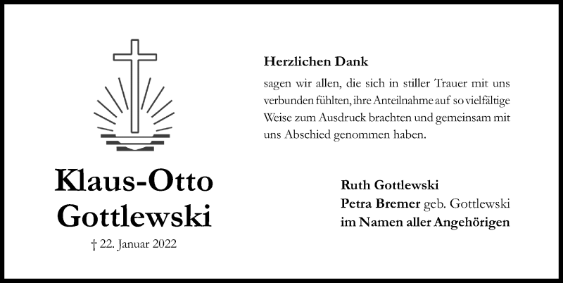  Traueranzeige für Klaus-Otto Gottlewski vom 26.02.2022 aus Hildesheimer Allgemeine Zeitung