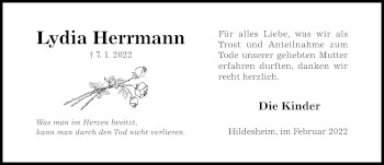 Traueranzeige von Lydia Herrmann von Hildesheimer Allgemeine Zeitung