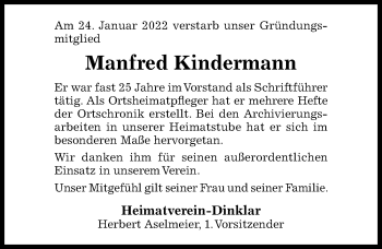 Traueranzeige von Manfred Kindermann von Hildesheimer Allgemeine Zeitung