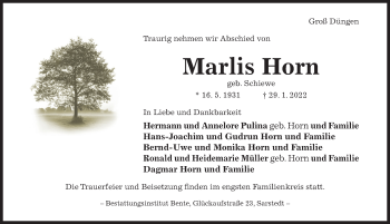 Traueranzeige von Marlis Horn von Hildesheimer Allgemeine Zeitung