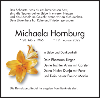 Traueranzeige von Michaela Hornburg von Hildesheimer Allgemeine Zeitung