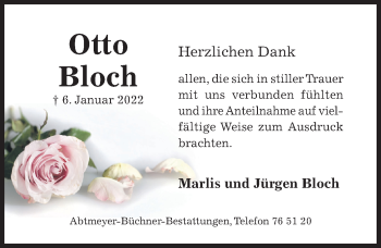 Traueranzeige von Otto Bloch von Hildesheimer Allgemeine Zeitung