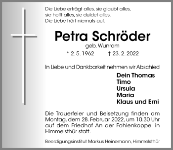 Traueranzeige von Petra Schröder von Hildesheimer Allgemeine Zeitung