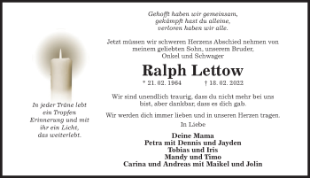 Traueranzeige von Ralph Lettow von Hildesheimer Allgemeine Zeitung