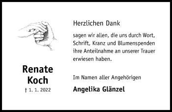 Traueranzeige von Renate Koch von Hildesheimer Allgemeine Zeitung