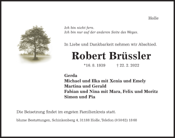 Traueranzeige von Robert Brüssler von Hildesheimer Allgemeine Zeitung