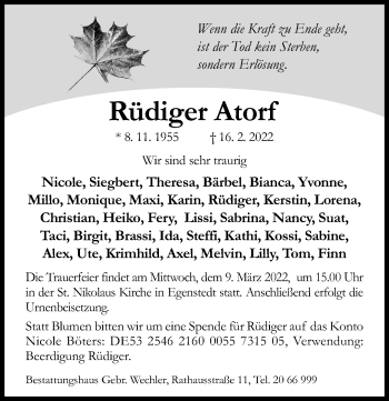 Traueranzeige von Rüdiger Atorf von Hildesheimer Allgemeine Zeitung