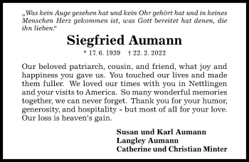 Traueranzeige von Siegfried Aumann von Hildesheimer Allgemeine Zeitung